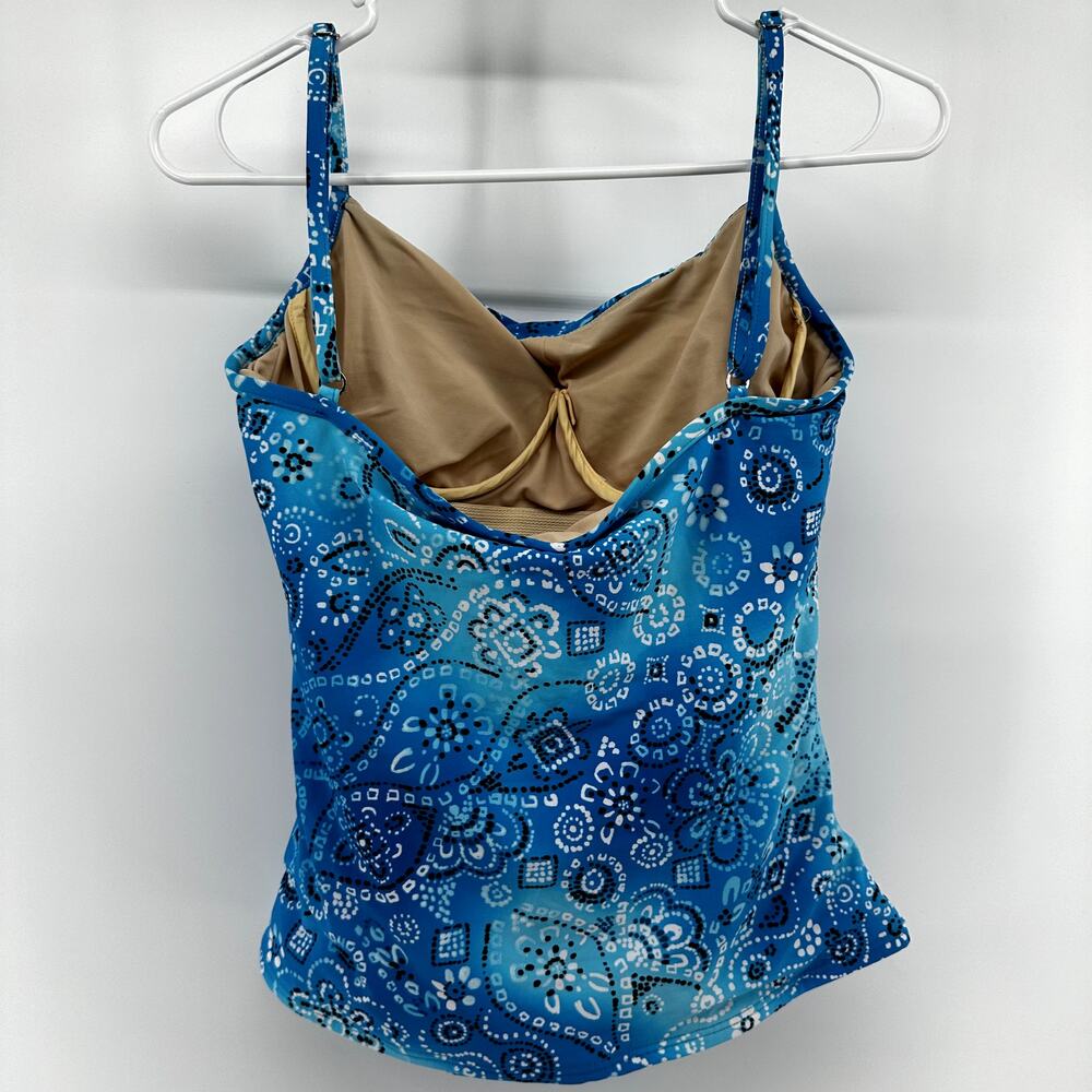 Miraclesuit Tankini Bandana Print Underwire Spaghetti Strap Ruched Sides Blue 14 - Picture 6 of 6